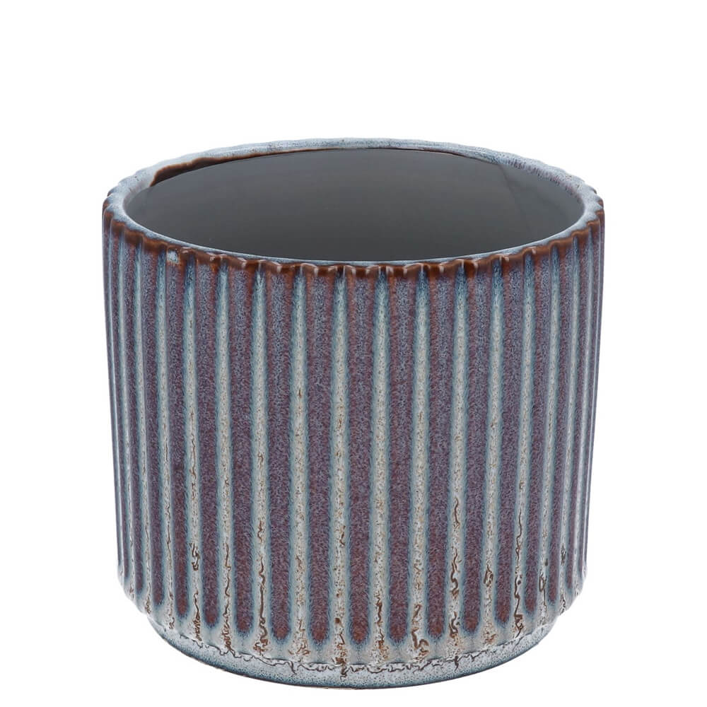 Gisela Graham Stoneware Pot Cover Reactive Glazed Ribbed Large